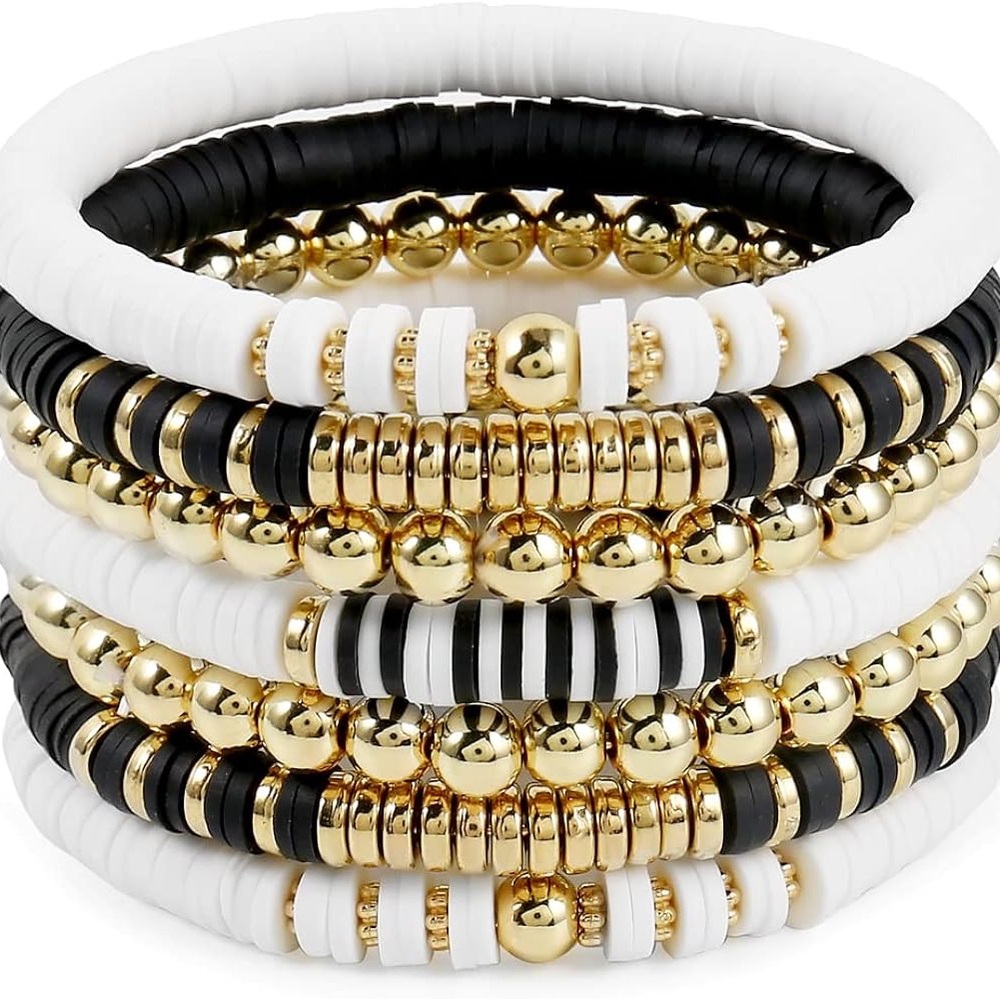 Gold and Black Beaded Bracelet Set